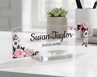 Personalized Acrylic Desk Name Plate, Teacher Appreciation Gift (8x3 inch)