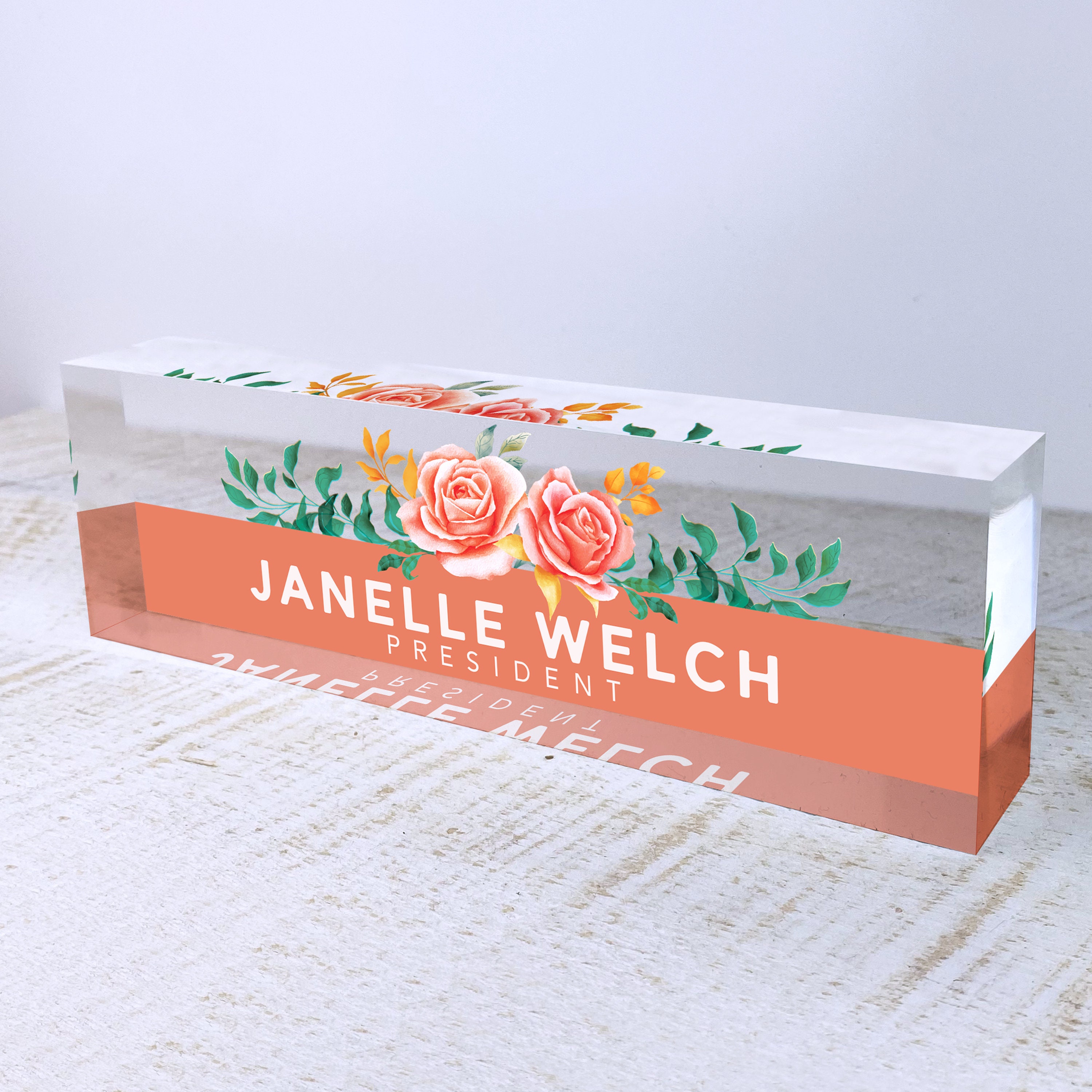 Customize Nameplate - Printed on Clear Solid Block of Acrylic