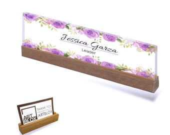 Personalized Clear Acrylic Desk Nameplate: Floral Office Decor