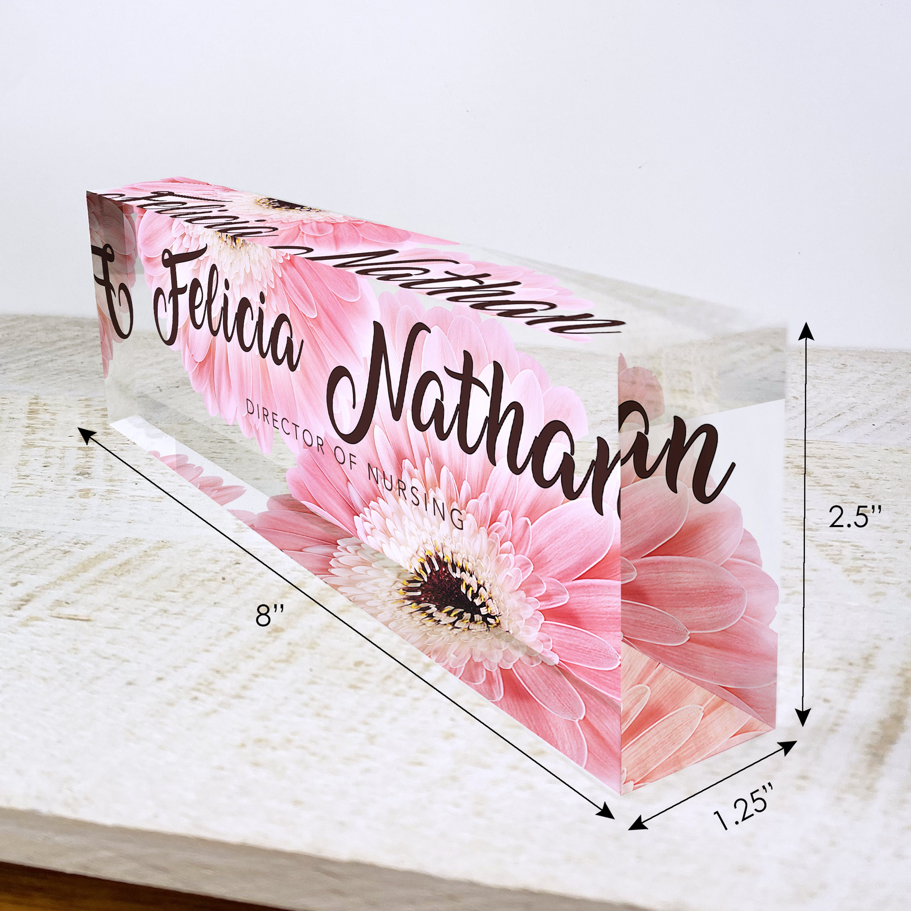 Personalized Clear Acrylic Glass Name Plate Plaque for Desk Daisy Decor  CAB05FW