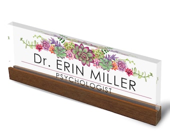 Personalized Succulent Desk Name Plate | Custom Acrylic Office Decor