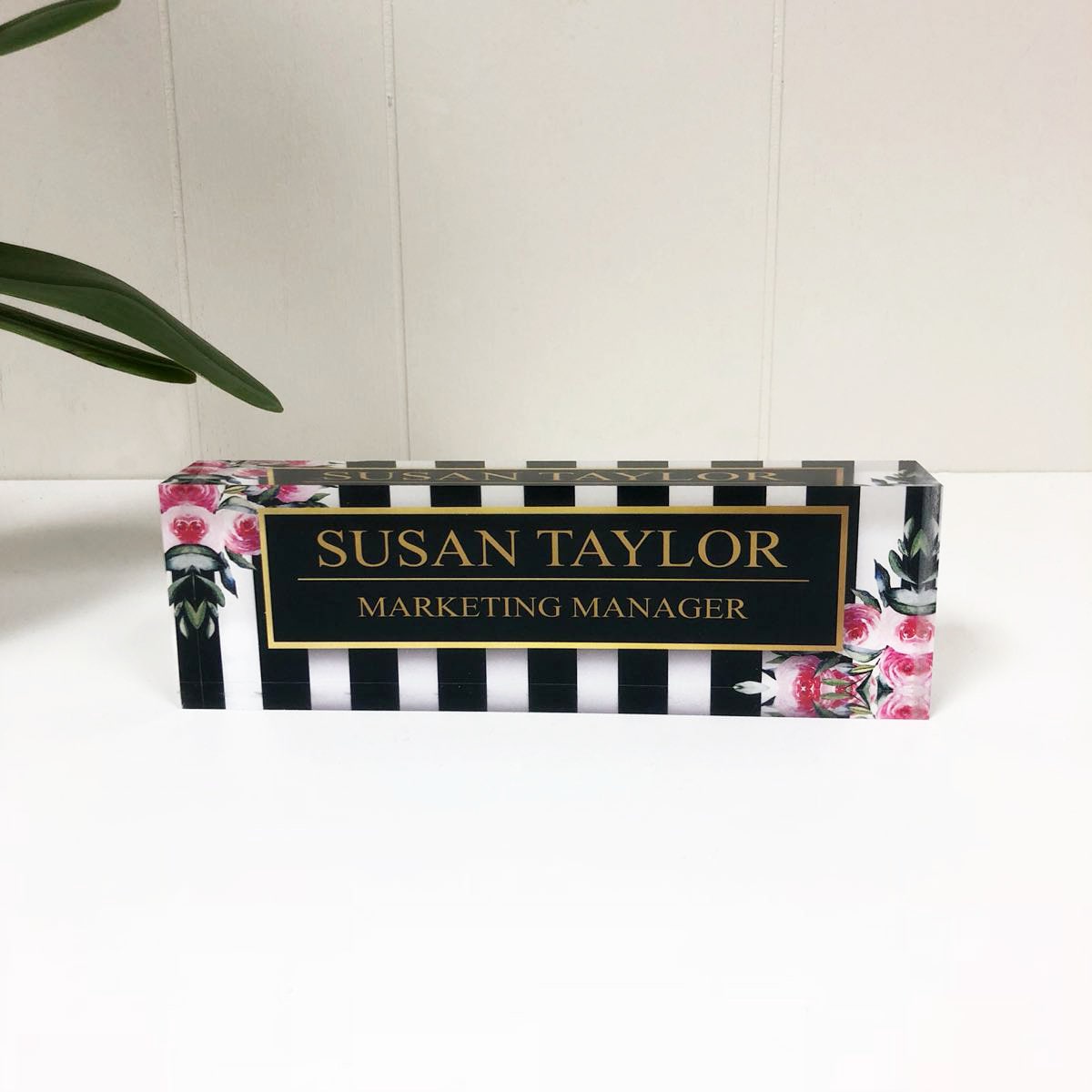 Personalized Desk Name Plate Name Title On Stripes And Roses