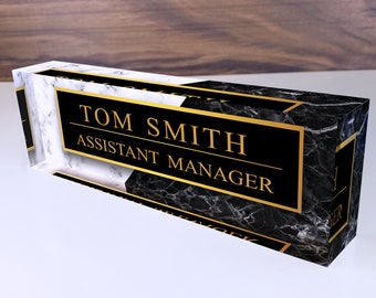 Personalized Marble Acrylic Desk Name Plate, Office Decor