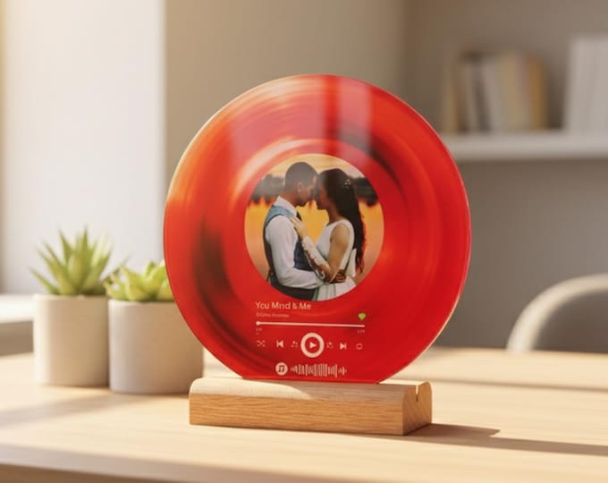 Custom Vinyl Record Plaque with Song & Photo - Personalized Anniversary Gift - Acrylic Music (5"x5")