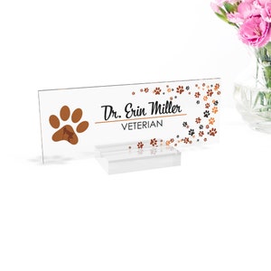 Personalized Veteran name plate for desk with wood stand | entrepreneur office decor | executive acrylic nameplate | teacher gift