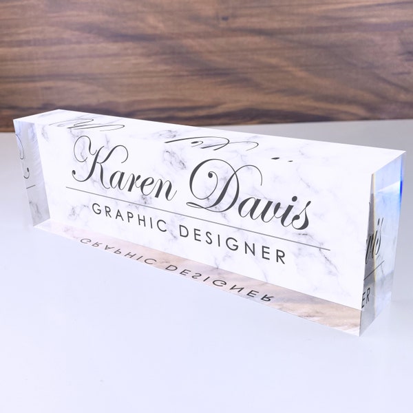 Personalized Desk Name Plate For Office Desk White Marble Design On Acrylic Glass Cute Work Promotion Christmas Customized Gift Office Decor