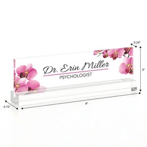Artblox Office Desk Name Plate Personalized | Custom Name Plates for Desks | Flowers Designs On Clear Acrylic Glass | Office Desk Decor 1/4"Thick + A Stand