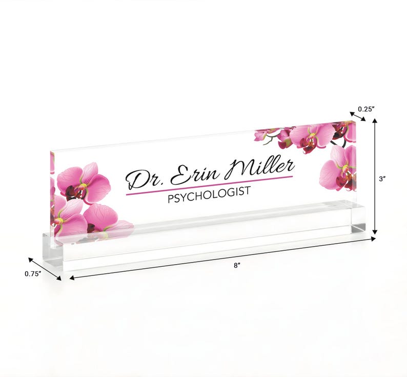 Artblox Office Desk Name Plate Personalized | Custom Name Plates for Desks | Flowers Designs On Clear Acrylic Glass | Office Desk Decor 1/4"Thick + A Stand