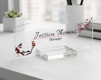 Personalized Sunflower Acrylic Desk Name Plate: Custom Office Decor
