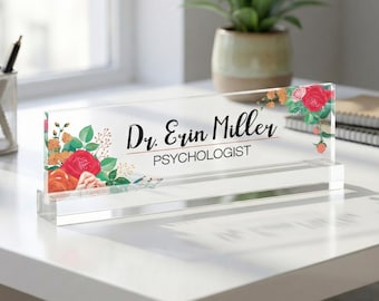 Personalized Acrylic Desk Name Plate: Floral Office Decor for Women Professional Gift for Boss Christmas