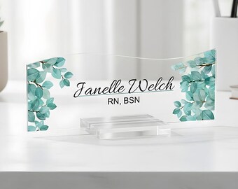 Personalized Acrylic Desk Name Plate, Custom Office Decor Green Design