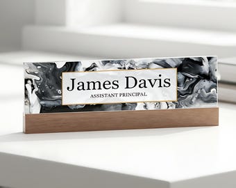 Marble Personalized Acrylic Desk Name Plate - Coworker Gift