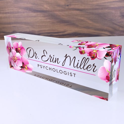 Plaque nominative de bureau Artblox à personnaliser | Plaques nominatives personnalisées pour bureaux | de fleurs sur verre acrylique transparent | Décoration de bureau