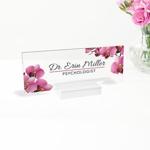 Office desk name plate | custom name plates made from glass-like acrylic | personalized desk accessory