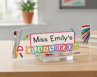 Personalized Acrylic Desk Name Plate, Custom Office Decor (8"x3")