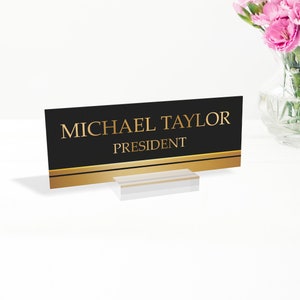 Noir et or personnalisé, plaque de bureau, plaque nominative pour bureau, cadeau personnalisé en acrylique, plaque nominative d'enseignant, plaque nominative personnalisée, plaque nominative de bureau