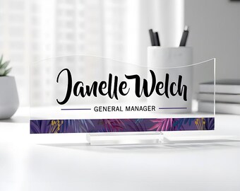 Personalized Acrylic Desk Name Plate – Modern Office Decor, Employee Gift (8"x3")