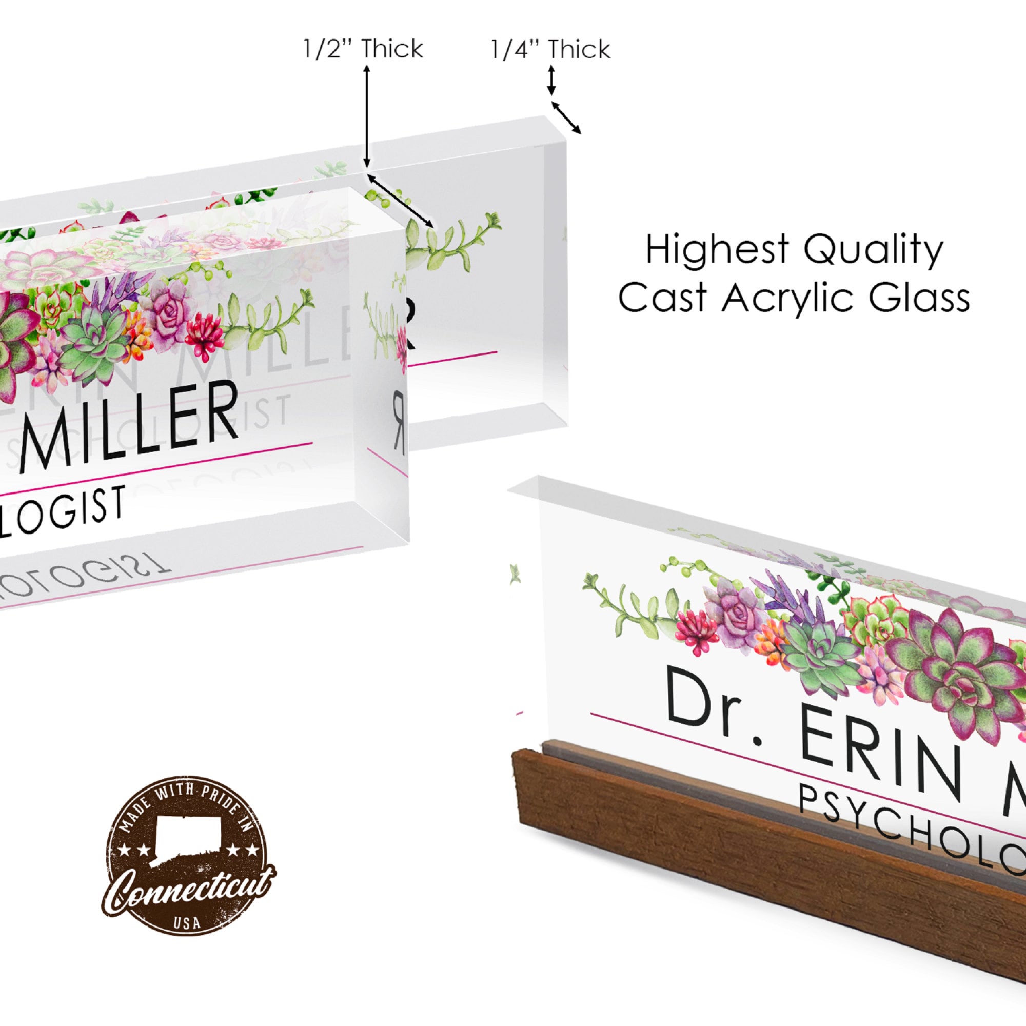 Personalized Office Desk Name Plate Business Card Holder Customized Clear Acrylic Glass with