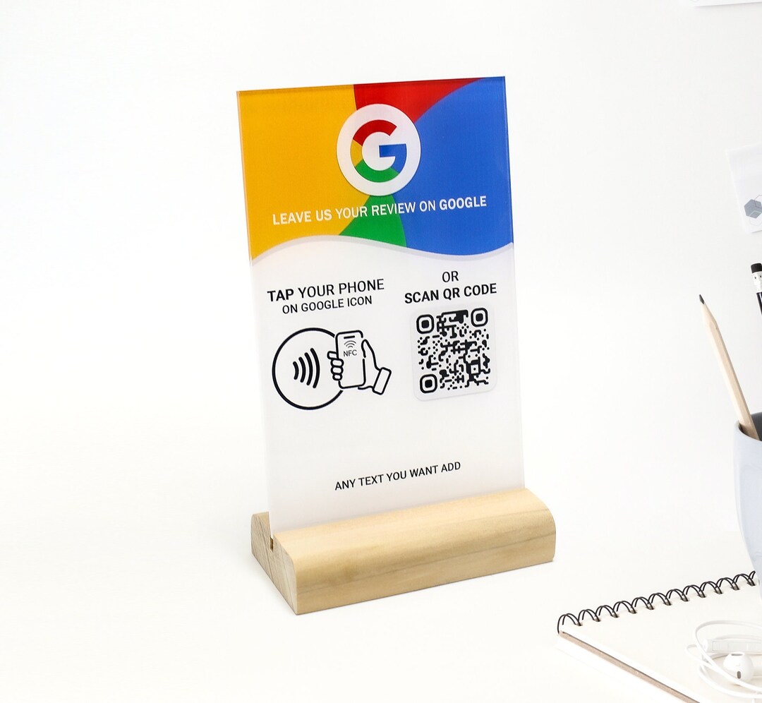 NFC-plaat en QR-code voor Google Avis – 12 x 12 cm – verhoog je aanwezigheid op Google – Google beoordelingen voor merken en bedrijven