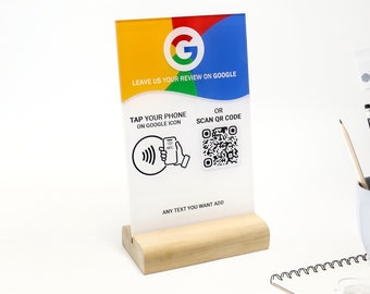 Soporte NFC para reseñas de Google: Letrero con código QR personalizado para empresas