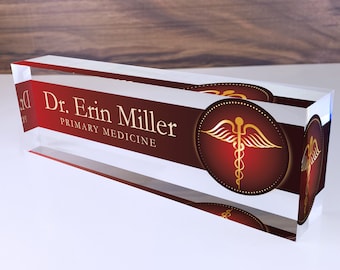 Personalized Name Plate for Desk | Medic Design On Clear Acrylic Glass | Custom Office Decor Nameplate Sign | Personalized Gift