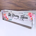 Personalized Name Plate for Desk | Flowers Wild Design On Clear Acrylic Glass | Custom Office Decor Nameplate Sign | Personalized Gift