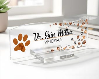 Personalized Acrylic Desk Name Plate – Vet Office Decor, Employee Gift (8"x3")
