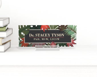 Personalized Acrylic Desk Name Plate: Tropical Office Decor