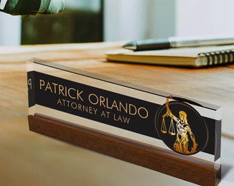 Artblox Office Desk Name Plate Personalized | Custom Door Name Plates | Lawyer Design On Clear Acrylic Glass | Office Desk Decor