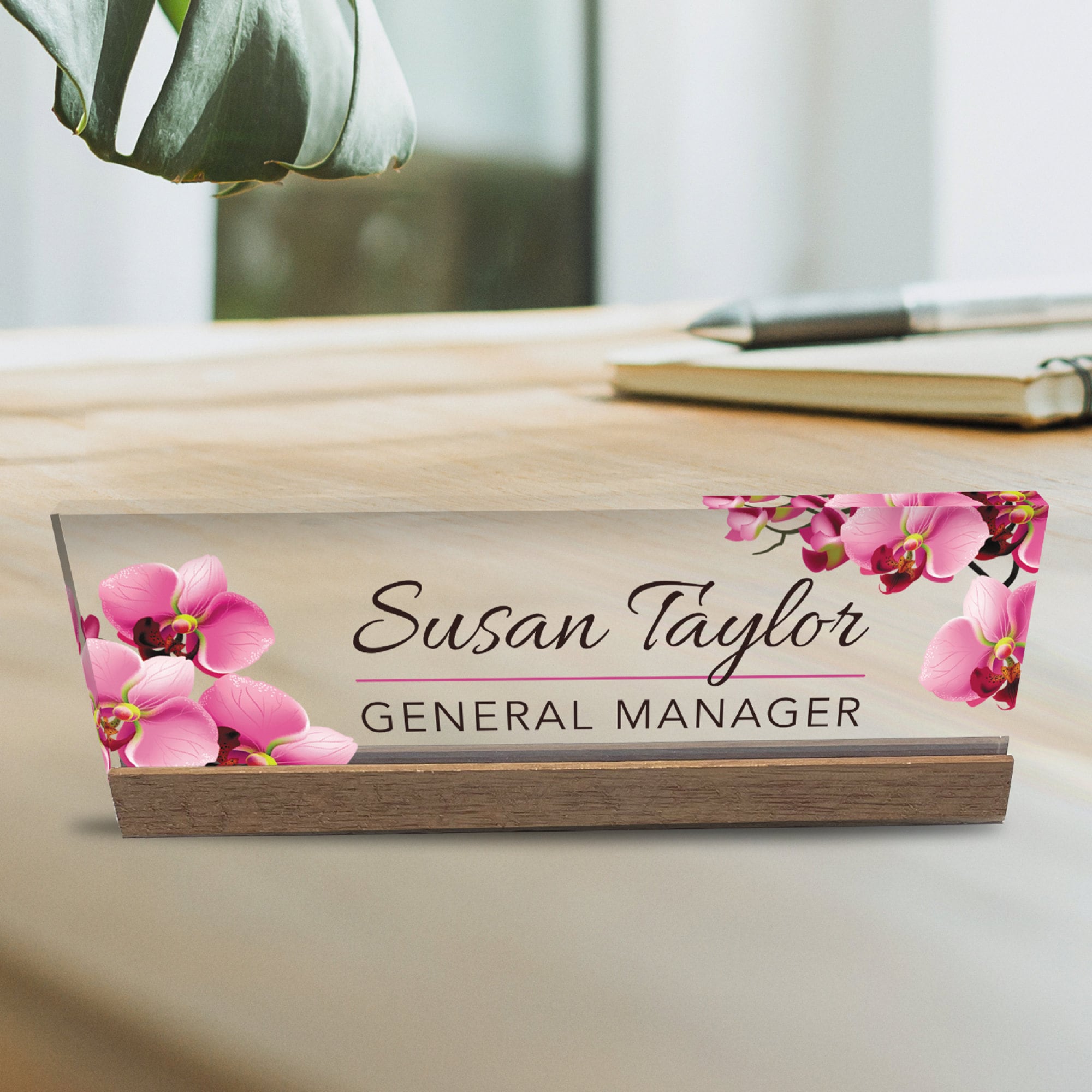 Personalized Office Desk Name Plate Business Card Holder Customized Clear Acrylic Glass with