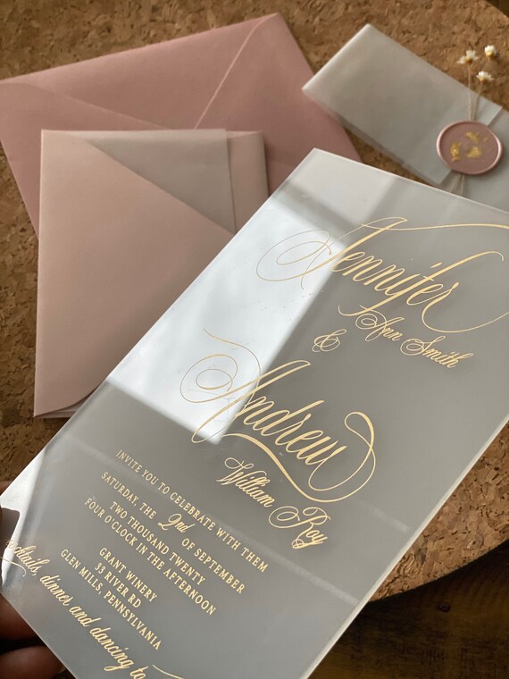 Frosted Acrylic Wedding Invitation Modern Shiny Translucent In Etsy