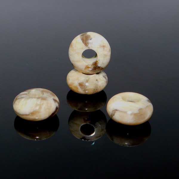 Jaspe zébré naturel, breloques pour bracelet européen, grand trou, perles lisses en forme de rondelle, 9 x 15 mm, trou 5 mm, 4 pièces