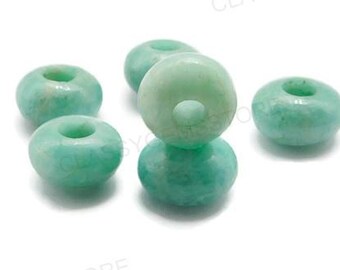 Natural Green Amazonite, European Beads,Big Hole Beads,Fine Polished Big Hole Beads,Smooth Rondelle Beads 8x15mm Size 2mm-8mm Hole 5 Pcs