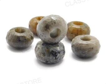 Natural Black Fossil Coral,European Beads,Big Hole Beads,Fine Polished Big Hole Beads,Rose Cut Rondelle Beads 8x15mm Size 2mm-8mm Hole 5 Pcs