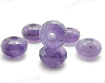 Natural Purple Amethsyt, European Beads,Big Hole Beads,Fine Polished Big Hole Beads,Rose Cut Rondelle Beads 8x15mm Size 2mm-8mm Hole 5 Pcs
