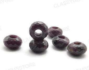 Natural Ruby Corundum, European Beads,Big Hole Beads,Fine Polished Big Hole Beads, Fceted Rondelle Beads 8x15mm Size 2mm-8mm Hole 5 Pcs