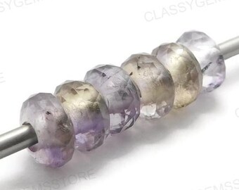 Natural Ametrine Gemstone, European Beads,Big Hole Beads,Fine Polished Big Hole Beads,Rose Cut Rondelle Beads 8x15mm Size 2mm-8mm Hole 5 Pcs