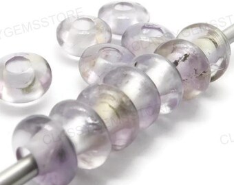 Natural Ametrine Gemstone, European Beads,Big Hole Beads,Fine Polished Big Hole Beads,Smooth Rondelle Beads 8x15mm Size 2mm-8mm Hole 5 Pcs