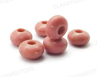 Natural Thulite, European Beads,Big Hole Beads,Fine Polished Big Hole Beads,Smooth Rondelle Beads 8x15mm Size 2mm-8mm Hole 5 Pcs