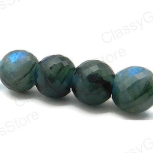 Natural Labradorite, European Beads,Big Hole Beads,Fine Polished Big Hole Beads,Faceted Round Balls Beads,10x10mm Size,5mm Hole 4 Pcs L.E.17