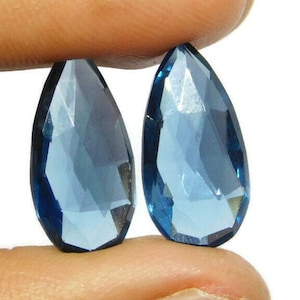 London Topaz Hydro Quartz Handmade Faceted Pear Shape Briolette Beads /Loose Briolette Beads 10x22mm 3 Matched Pair