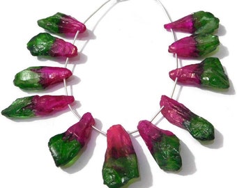 11 Pieces Natural Rock Crystal Mystic Multi Color Coated Side Drilled Rough-Pointed Stick Quartz Beads 16x34mm-19x38mm 438 Ct. D.Z.A. 09