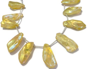 11 Pieces Natural Rock Crystal Mystic Multi Color Coated Side Drilled Rough-Pointed Stick Quartz Beads 16x34mm-19x38mm 438 Ct. D.Z.A. 09