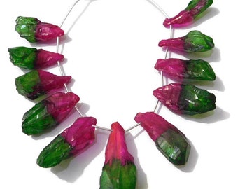 11 Pieces Natural Rock Crystal Mystic Multi Color Coated Side Drilled Rough-Pointed Stick Quartz Beads 16x34mm-19x38mm 438 Ct. D.Z.A. 09