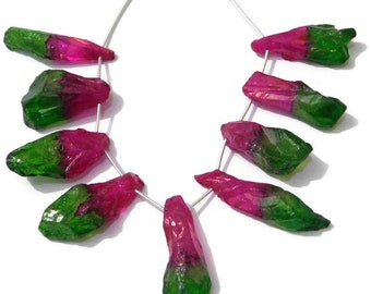 11 Pieces Natural Rock Crystal Mystic Multi Color Coated Side Drilled Rough-Pointed Stick Quartz Beads 16x34mm-19x38mm 438 Ct. D.Z.A. 09