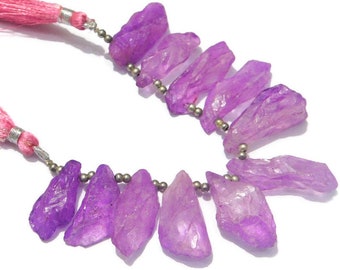 11 Pieces Natural Rock Crystal Mystic Multi Color Coated Side Drilled Rough-Pointed Stick Quartz Beads 16x34mm-19x38mm 438 Ct. D.Z.A. 09