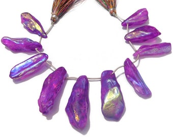 11 Pieces Natural Rock Crystal Mystic Multi Color Coated Side Drilled Rough-Pointed Stick Quartz Beads 16x34mm-19x38mm 438 Ct. D.Z.A. 09