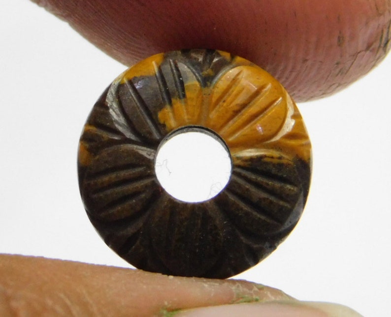 1 Piece Natural Brown Jasper By Handmade Carved-Round Donut Shaped Beads-Coin Beads-Round Spacer Beads 20x20mm