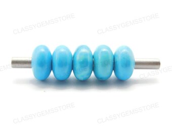 Natural Blue Turquoise, European Beads,Big Hole Beads,Fine Polished Big Hole Beads,Smooth Rondelle Beads 8x15mm Size 2mm-8mm Hole 5 Pcs