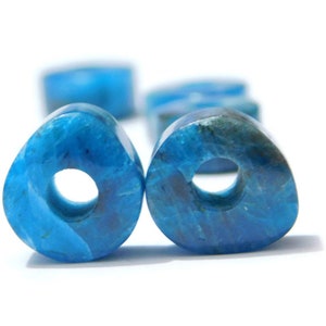 Natural Blue Apatite Gemstone, Smooth Heart Shape Beads, European Bracelet Fit Charms Beads, Big Hole Beads, 8x15mm Size, 5mm Hole, 5 Pieces